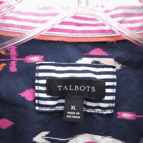 TALBOTS Button Up Shirt Blue All Over Print 100% Cotton Size XL - Picture 6 of 7